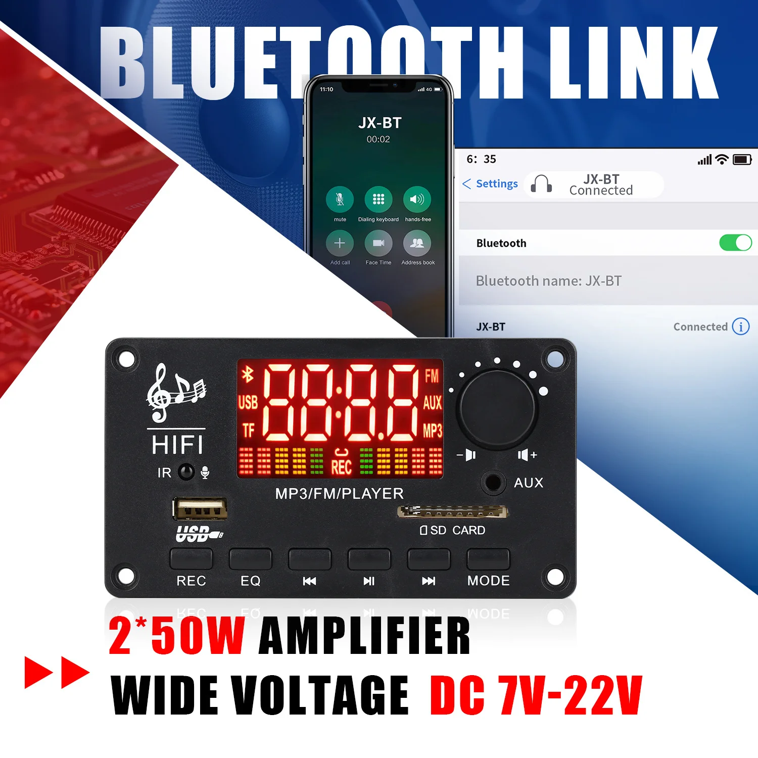 DC 12V MP3 WMA Decoder Board 100W 2*50W Draadloze Bluetooth 5.0 Versterker Car Audio USB TF FM Radio Module MP3 Speler voor Luidspreker