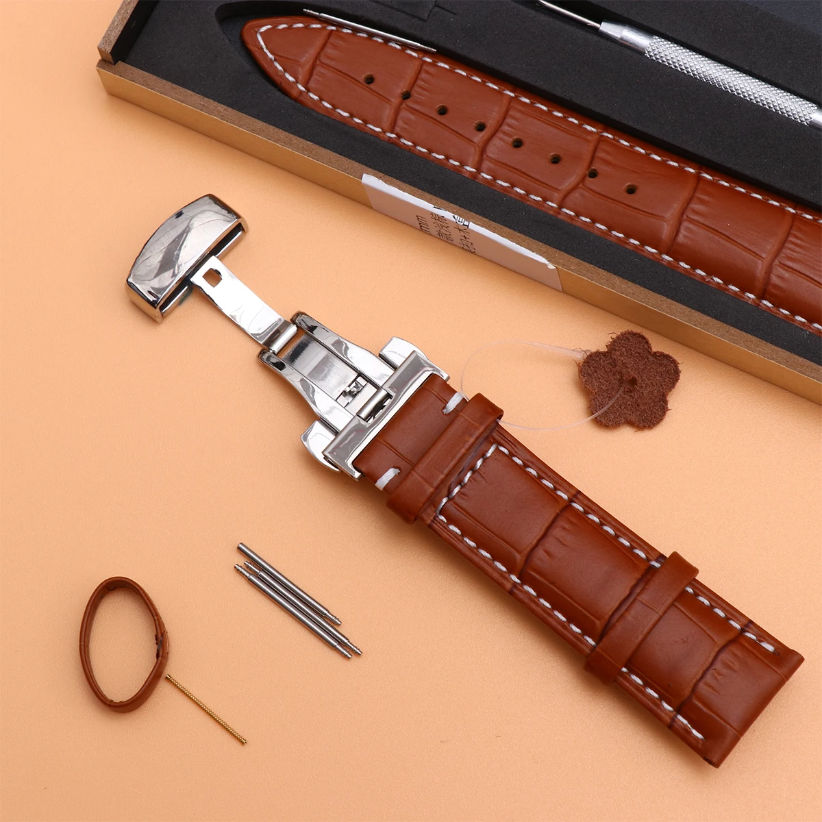 

Cowhide Watchstrap White Cowhide Strap For Watch Butterfly Buckle Durable Comfortable Replacement B Gift Watch Accessories