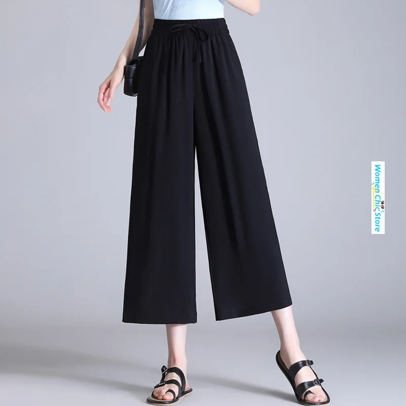 

Women Chic High Waist Black Casual Straight Pants 2024 Summer New Elegant Loose Fit Elastic High Waist Wide Leg Trousers 98178