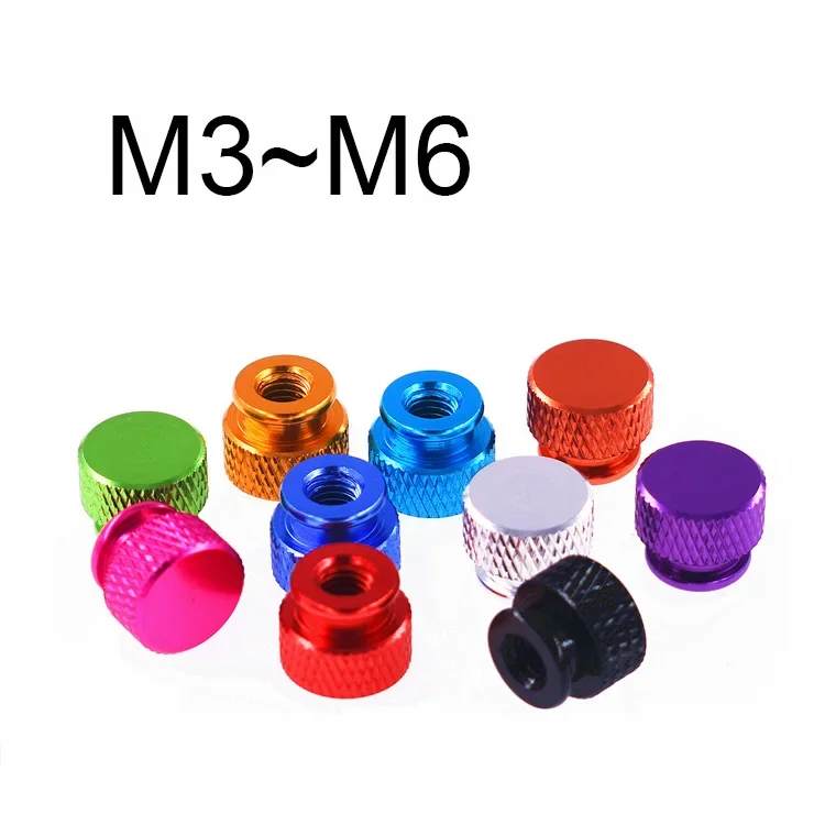 1Pcs Blind Hole Nut Colourful Aluminium Alloy M3 M3.5 M4 M5 M6 Knurled Thumb Hand Knob Nuts