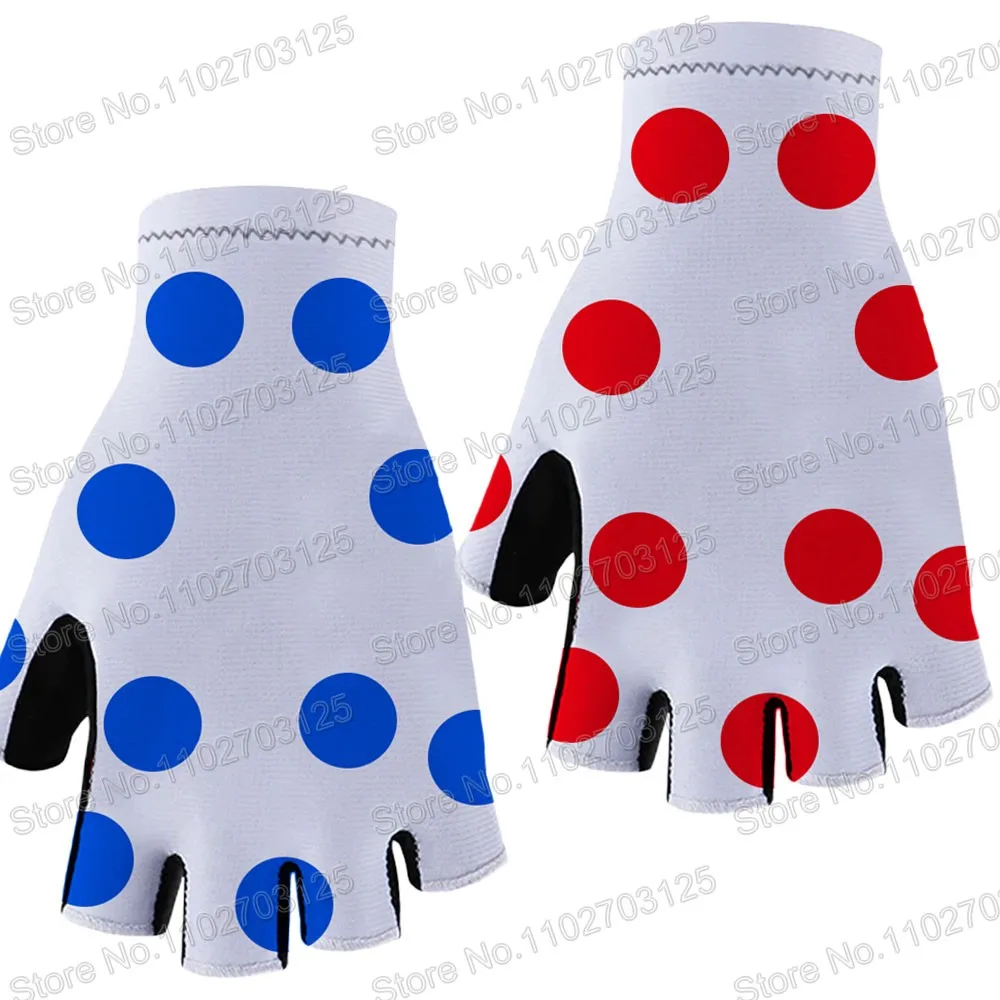 Polka Dot 2023  Cycling Gloves Spain France Tour Bike Bicycle Half Finger Glove One Pair Size M-XL Gant Cyclisme