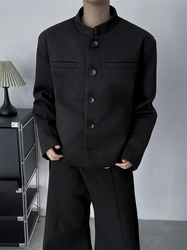 

New Chinese Sle Stand Collar Men's Suit Jaet Bla Spring 2025 Trendy Youth Loose Fit Advanced Sensation Small Western Cl...