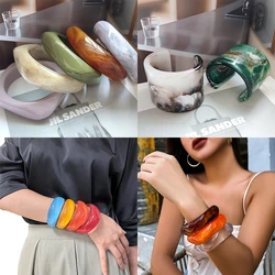Korean Candy Color Wave Wide Version Square Acrylic Resin Bangle Bracelet for Women Party Travel Jewelry