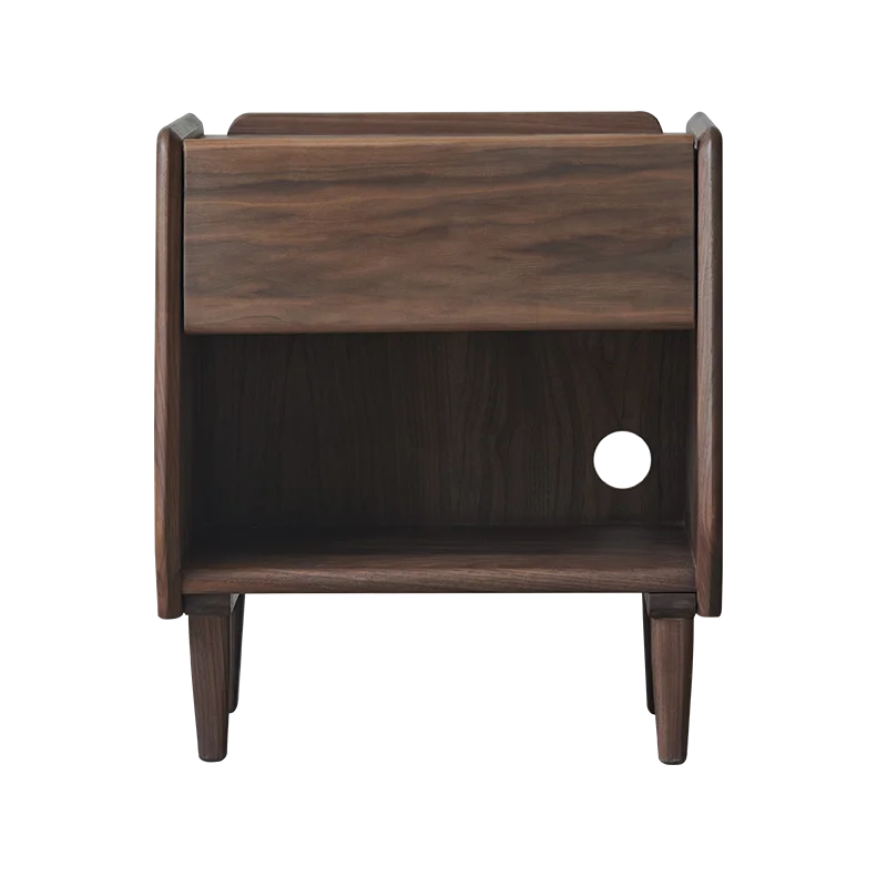 

Pu Su wood all solid wood bedside table modern simple black walnut small apartment bedroom bedside storage locker