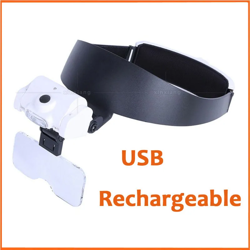 

1X 1.5X 2X 2.5X 3.5X USB Rechargeable LED Illluminated Helmet Magnifier Head Wearing Glasses Reading Inspection Magnifying Glass