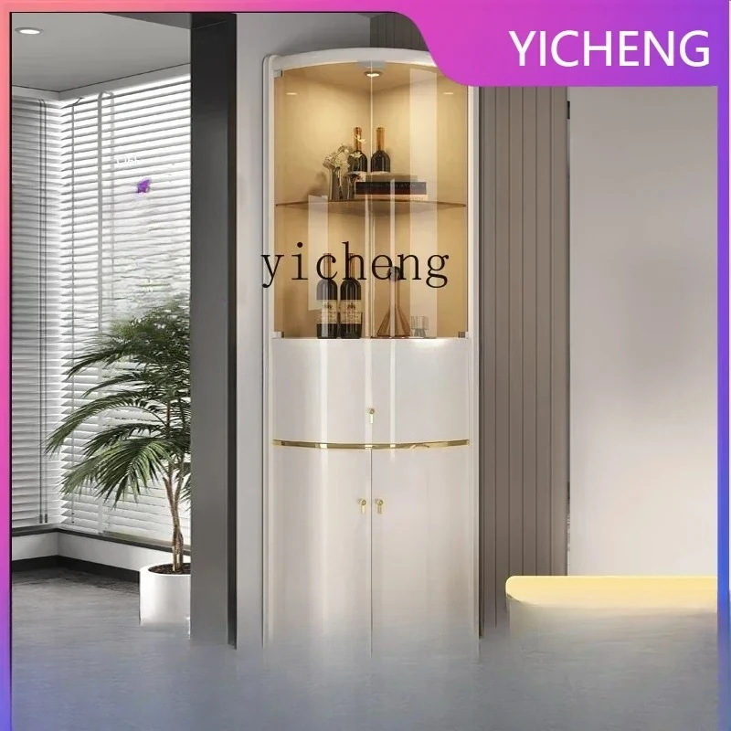 Cream Style Corner Wine Cabinet Light Luxury High-End Corner Storage Display Cabinet Made of Glass
