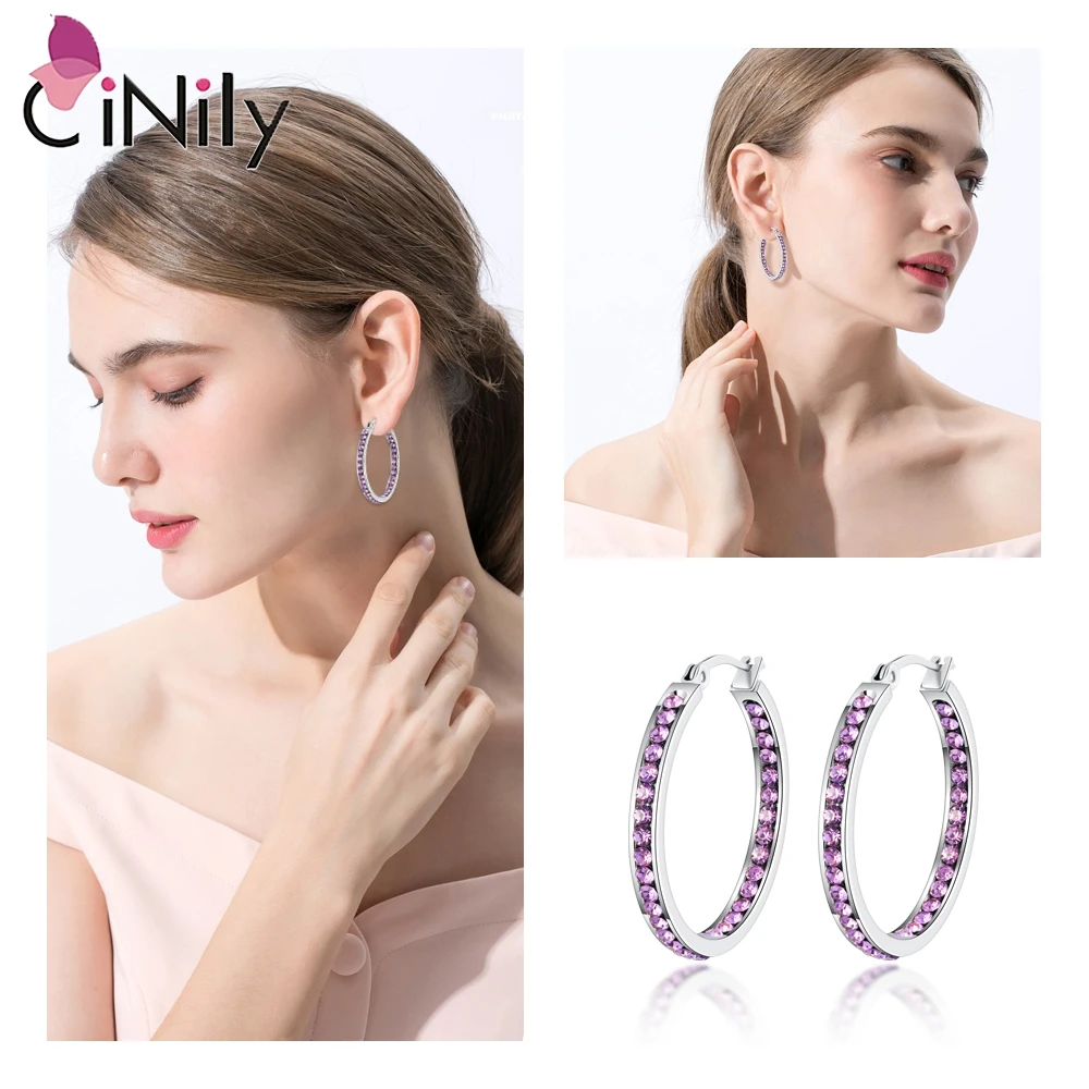 CiNily 6 Color Small Hoop Earrings with Cubic Zirconia Gold/Silver Plated Stainless Steel Earring Popular Jewelry Gift for Women