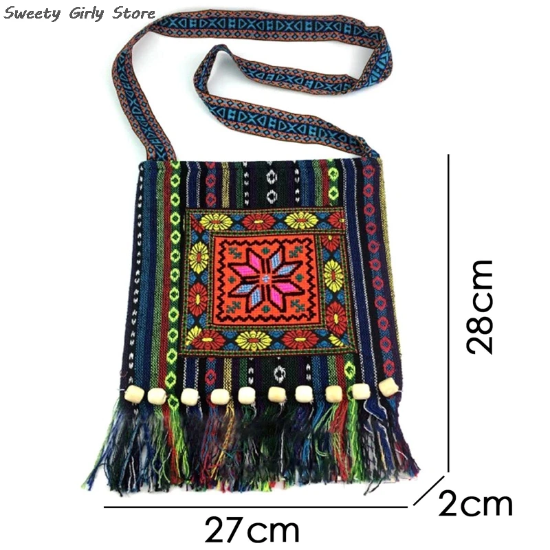 Bolsa tiracolo longa para mulheres, bolsas de ombro vintage, bordado tribal, bolsa étnica, bolsa para festa de casamento, moda tailandesa