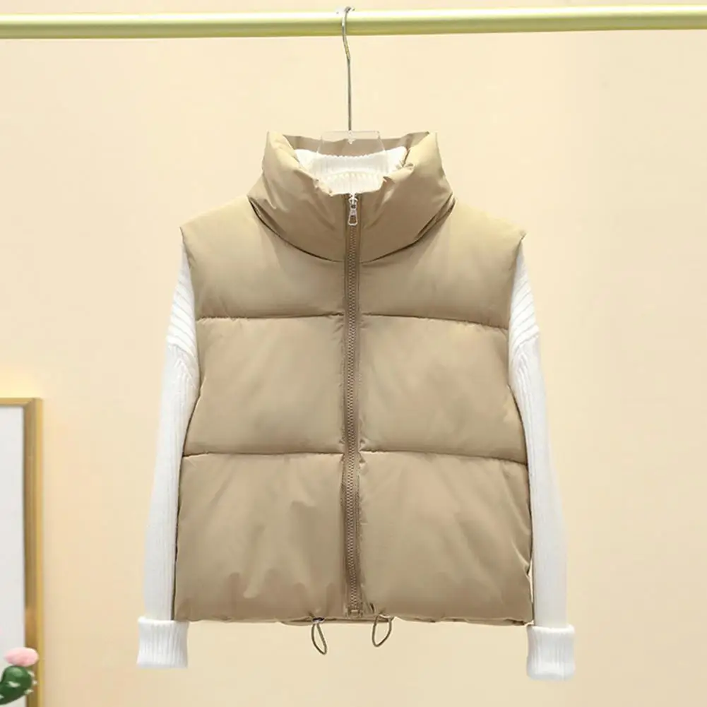 Winter Women Vest Coat Padded Zipper Closure Stand-up Collar Sleeveless Waistcoat Windproof Heat Retention Outdoor Down Coat