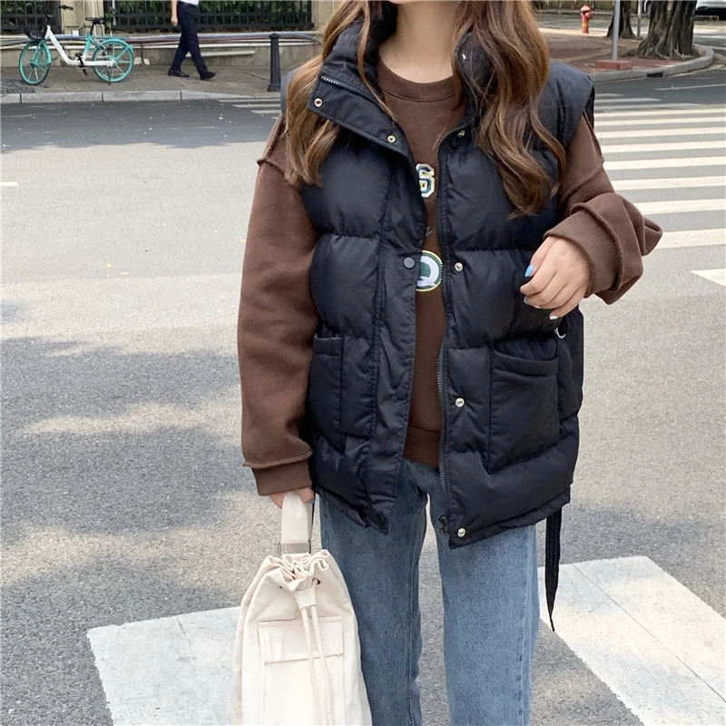 New Female Vest Jacket Autumn 2023 Women Winter Coat 4 Colors Warm Women Loose Parkas Solid Army Green Sleeveless Coats Parka