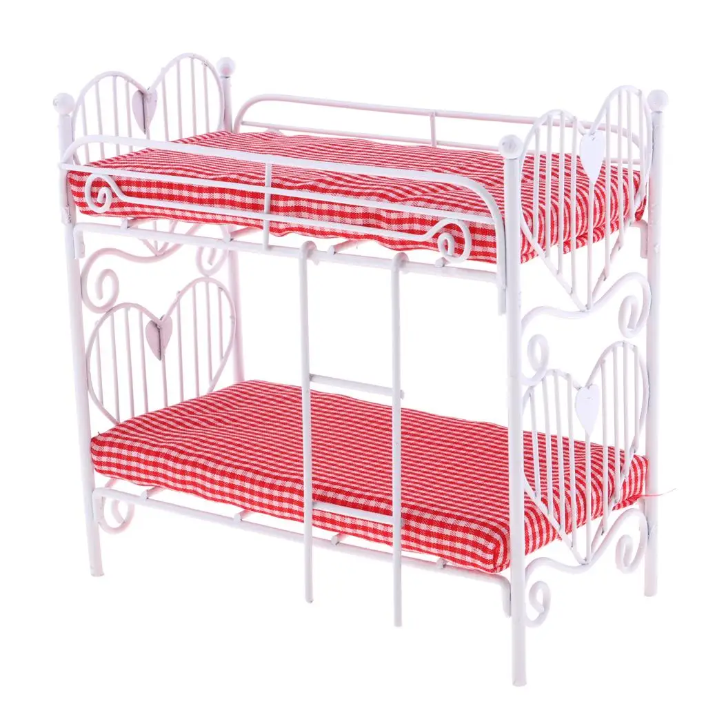 1/12 Dolls House Miniatures Metal Mini Bunk Bed Furnishings Toys Accessory