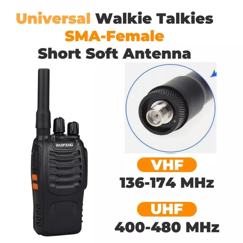 Antena de rádio SF-20 SMA-F fêmea bnc macho 144/430mhz silicone macio banda dupla móvel presunto antena curta para baofeng kenwood icom