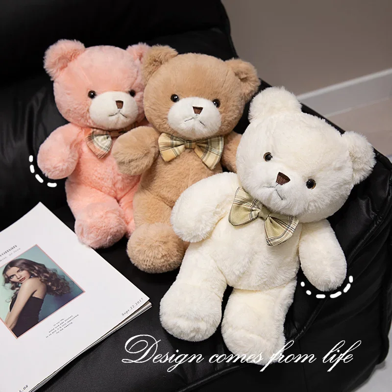 

30cm Kawaii Teddy Bear Plush Toy White Pink Brown Cartoon Tie Bear Stuffed Animal Pillow Doll Home Decor Living Room Bedroom