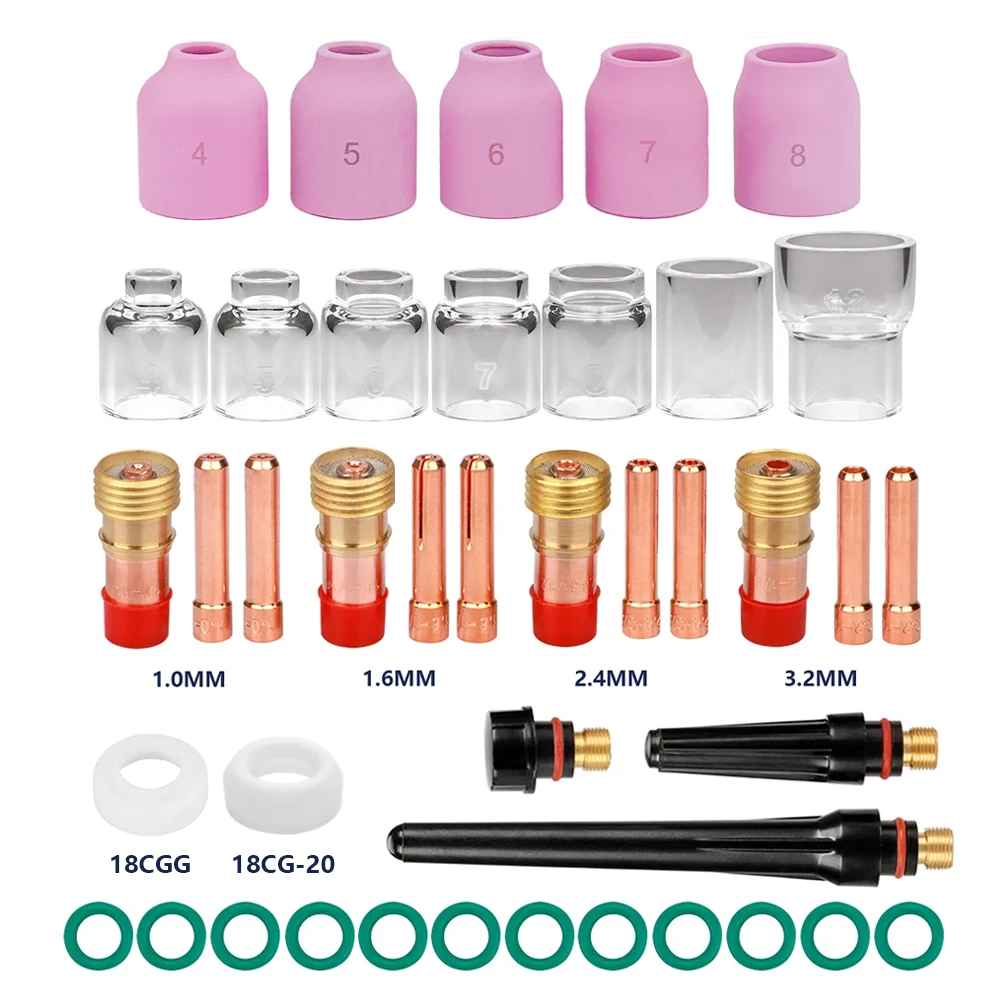 41Pcs TIG Welding Torch Nozzle Ring Cover Gas Lens 4#~12# Pyrex Glass Cup Kit For WP17/18/26 Torch Welding Accessories Set