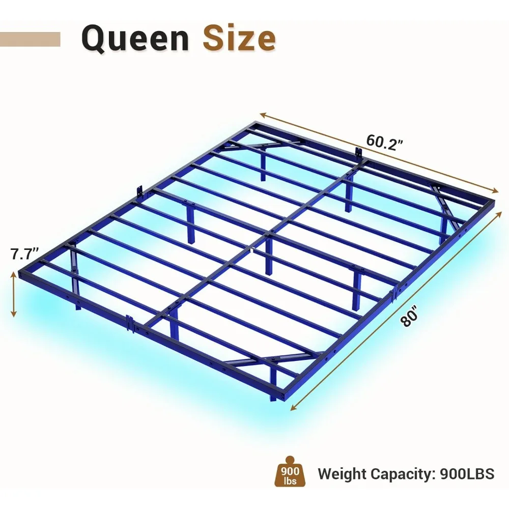 Marco de cama flotante tamaño Queen con luces LED, plataforma de Metal, No necesita resorte de caja, fácil de montar, resistente y duradero