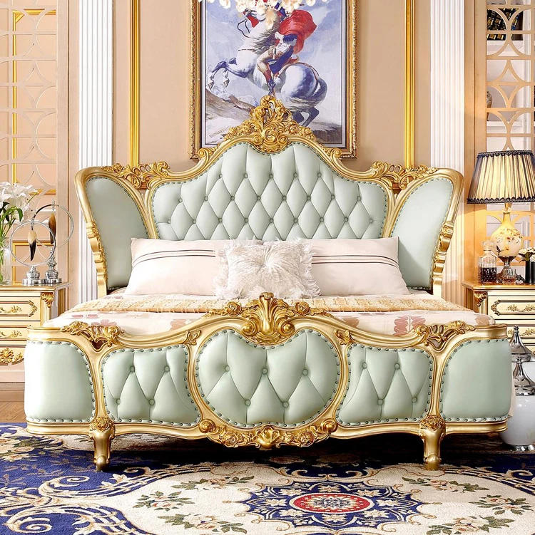 #Hot Sale European Royal Style Luxury Leather Bed for Bedroom Furniture Double King Size Bed With Storage