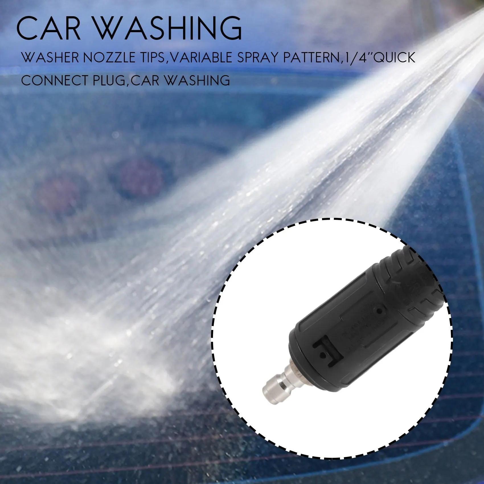 Auto Tool Adjustable High Pressure Washer Nozzle Tips,Variable Spray Pattern, 1/4inch Quick Connect Plug,3000 Psi Car Washing