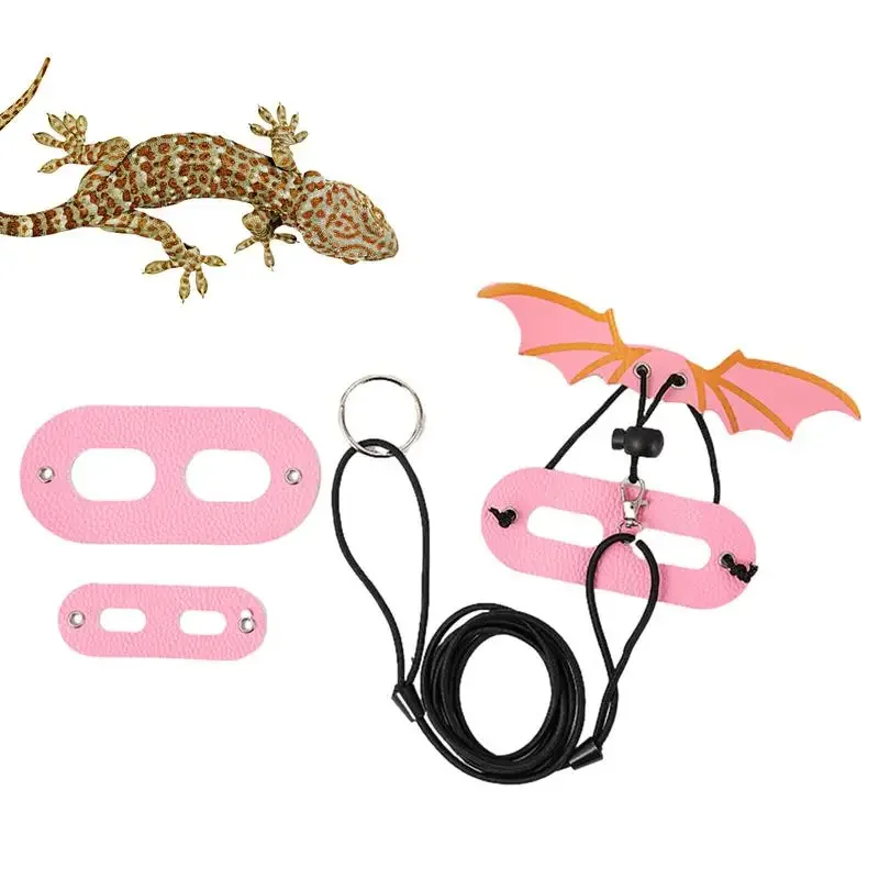 Leopard Gecko Leash Adjustable 3 Size Leather Wing  Harness Leash Reptile Training Lead Harness Flexible Animal Harnesses