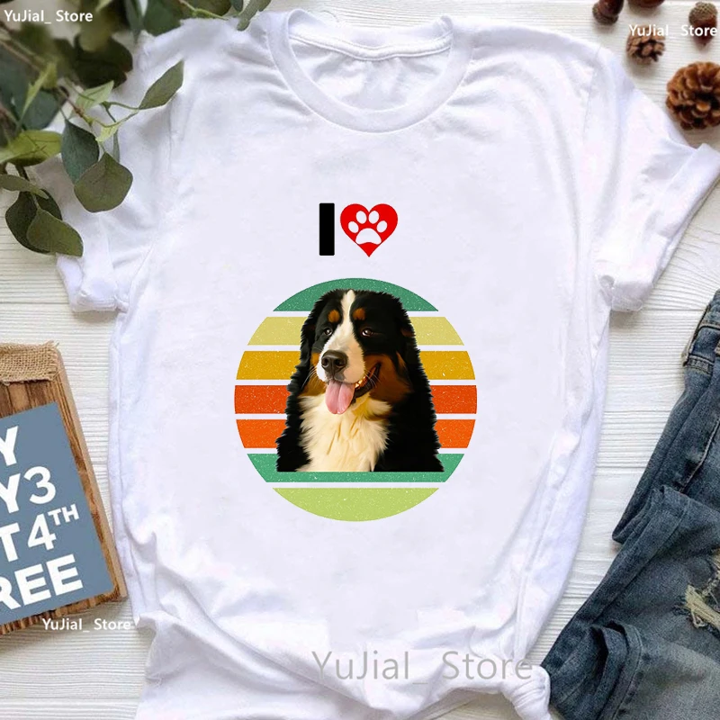 Pokój miłość berneński wydruk graficzny T Shirt dziewczyny brokat Leopard modna koszulka Femme Kawaii T-Shirt dla miłośników psów kobiet