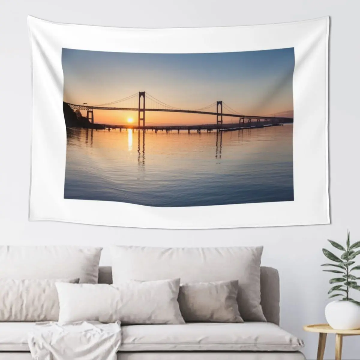 

Newport Bridge Sunrise and Blue Sky Tapestry Room Aesthetic Decoration For Rooms Wall Hanging Wall Tapestry