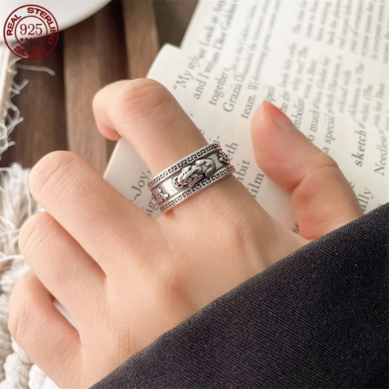 

Factory price real S925 men's and women's sterling silver ring does not fade personality retro opening Pixiu ring