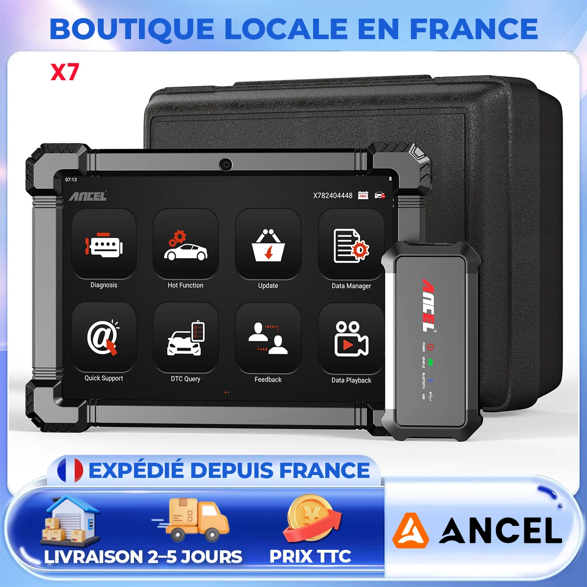 Scanner ANCEL X7 OBD2, tous les systèmes, outil de Diagnostic de Scanner de voiture avec Test actif, Service de réinitialisation 10 +, Scanner de défauts de voiture de 10.1 pouces