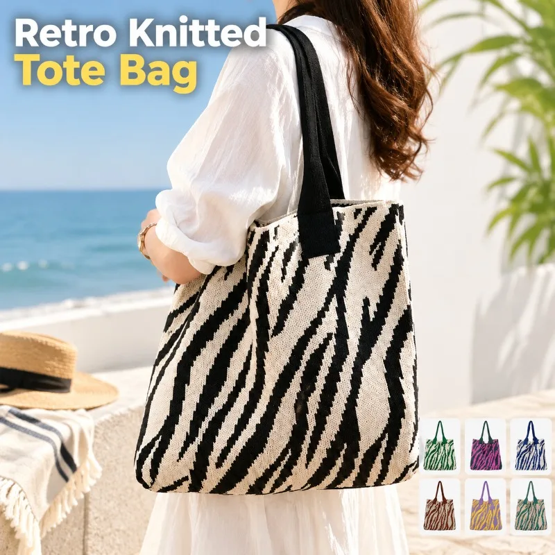Retro‑Style Knitted‑Tote‑Bag Hand‑Woven‑Yarn‑Crafted Purse Versatile‑Use Shoulder‑Carry‑Sack Ladies‑Hand‑Held‑Pouch Shopping