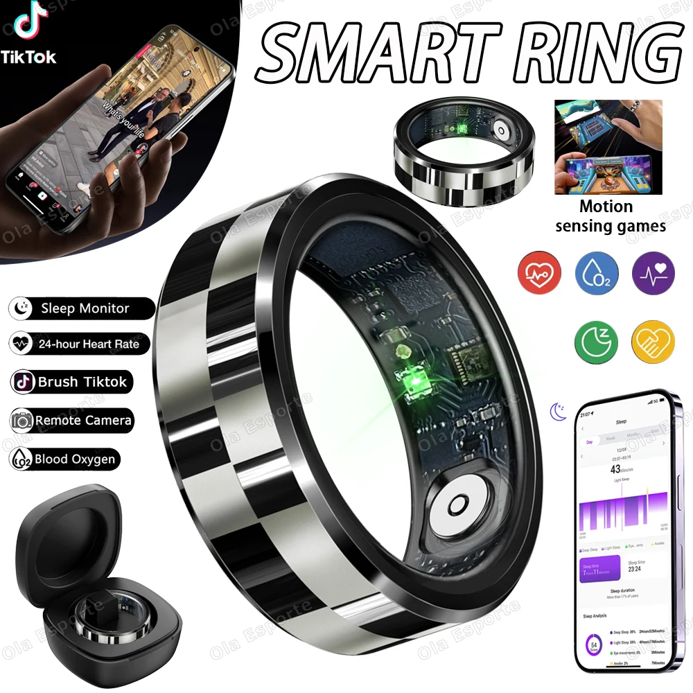 

R9 Smart Ring Men Women with Charging Case, Heart Rate Blood Oxygen Monitor, Gesture control,5ATM Waterproof smartring 2025 New