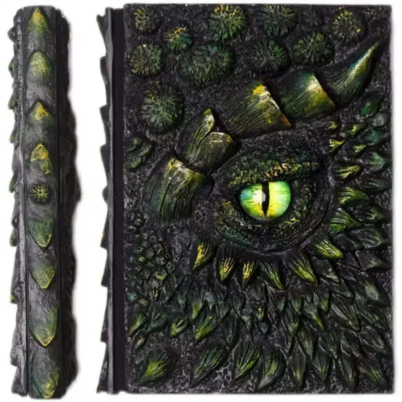 Fashion Retro Dragon Embossed Cover Notebook Dragon's Eye Resin Handbook Travel Journal Book Cubic Embossed Art Journal Book