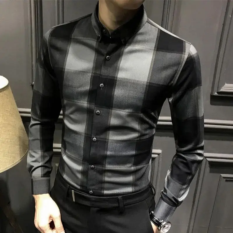 

Мужская осенняя рубашка свободного кроя с отложным воротником, пуговицами, принтом в клетку, на флисовой подкладке, утепленная, особо широкого кроя
