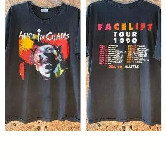 Alice In Chains Facelift 1990 Tour Band Black 2 Side Unisex Tshirt Reprint S-5XL