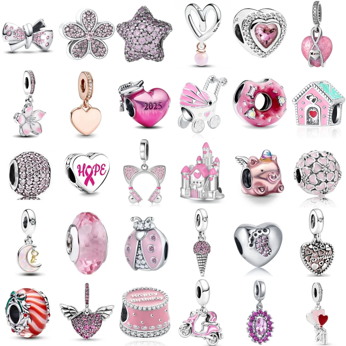 2025 925 plata serie rosa alas de pastel flor corazón cerdo casa Donut Charm Bead Fit pulsera Original DIY para mujer chica joyería