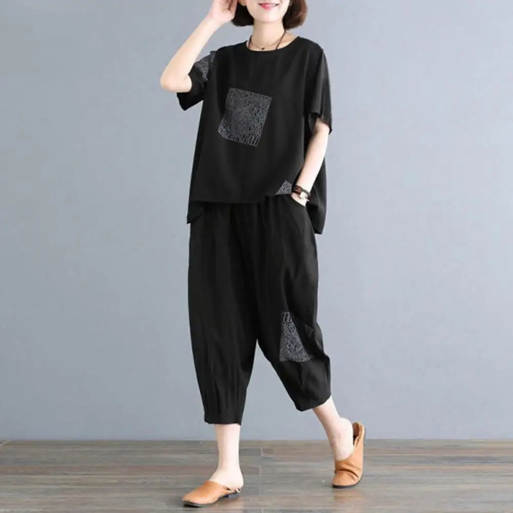 

Trendy Women T-Shirt Pants Suit Short Sleeves Breathable Summer Ladies T-Shirt Pants Suit Dating Wear