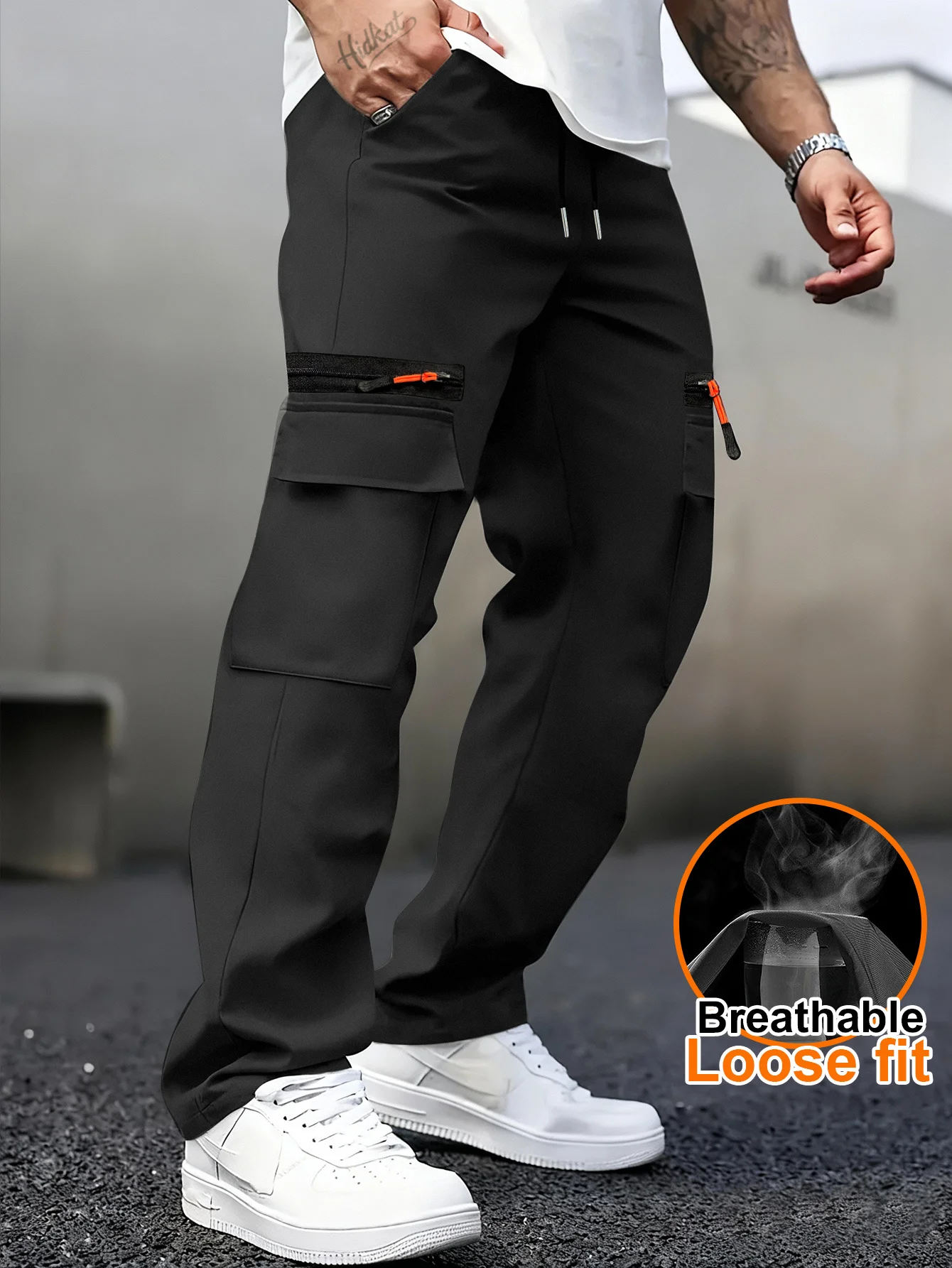 

Men's Heavy-Duty Multi-Pocket Cargo Pants with False Zipper Pockets - Lightweight Breathable Outdoor Trekking Pants