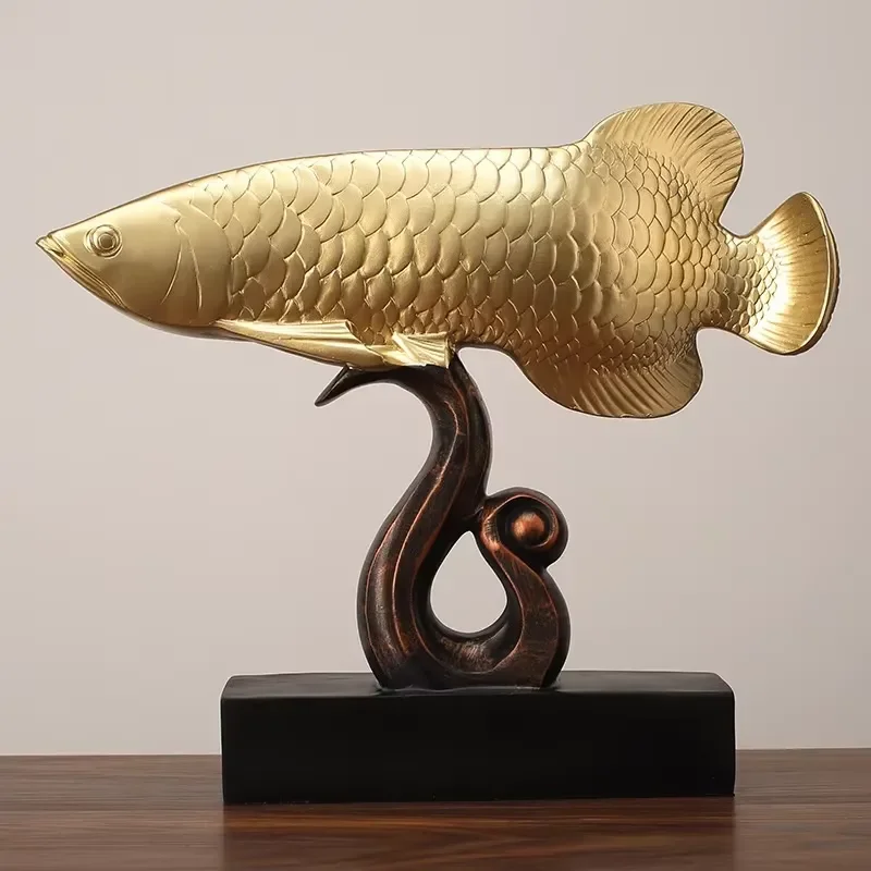 Wealth-attracting Golden Dragon Fish Resin Craft Decoration for Living Room TV & Wine Cabinets Entrance High-end Office