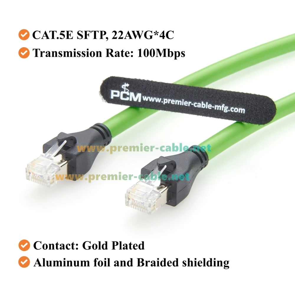 RJ45 Male to Male Industrial Ethernet Cable 100Mbps CAT5e Shielded High Flex Drag Chain Cable for PROFINET, EtherCAT, PLC, Robot