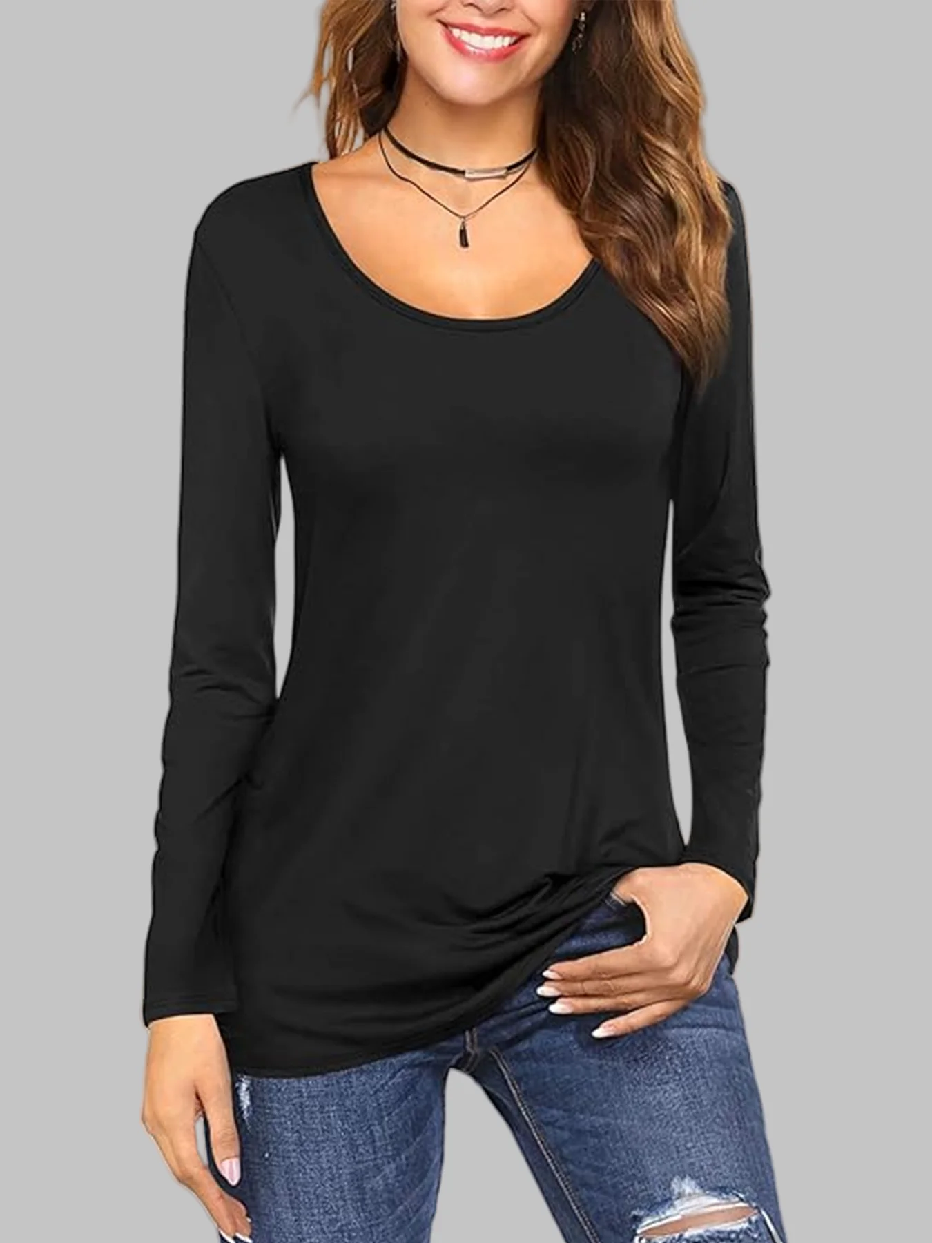 طقم مكون من ثلاث قطع من تي شيرت مريح وكاجوال وفضفاض بأكمام طويلة ورقبة دائرية للنساء