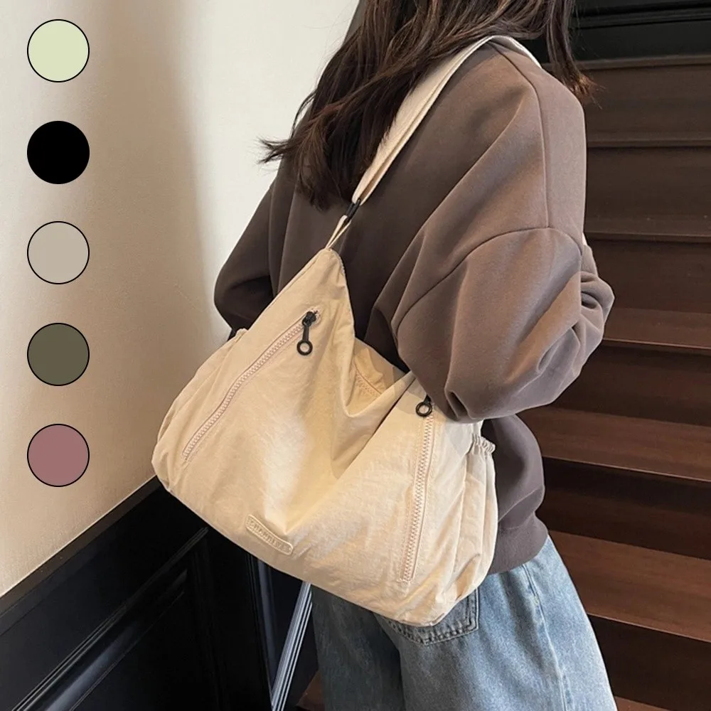 

Large Capacity Nylon Messenger Bag Korean Style Waterproof Square Crossbody Bag Tote Solid Color Single Shoulder Bag Travel