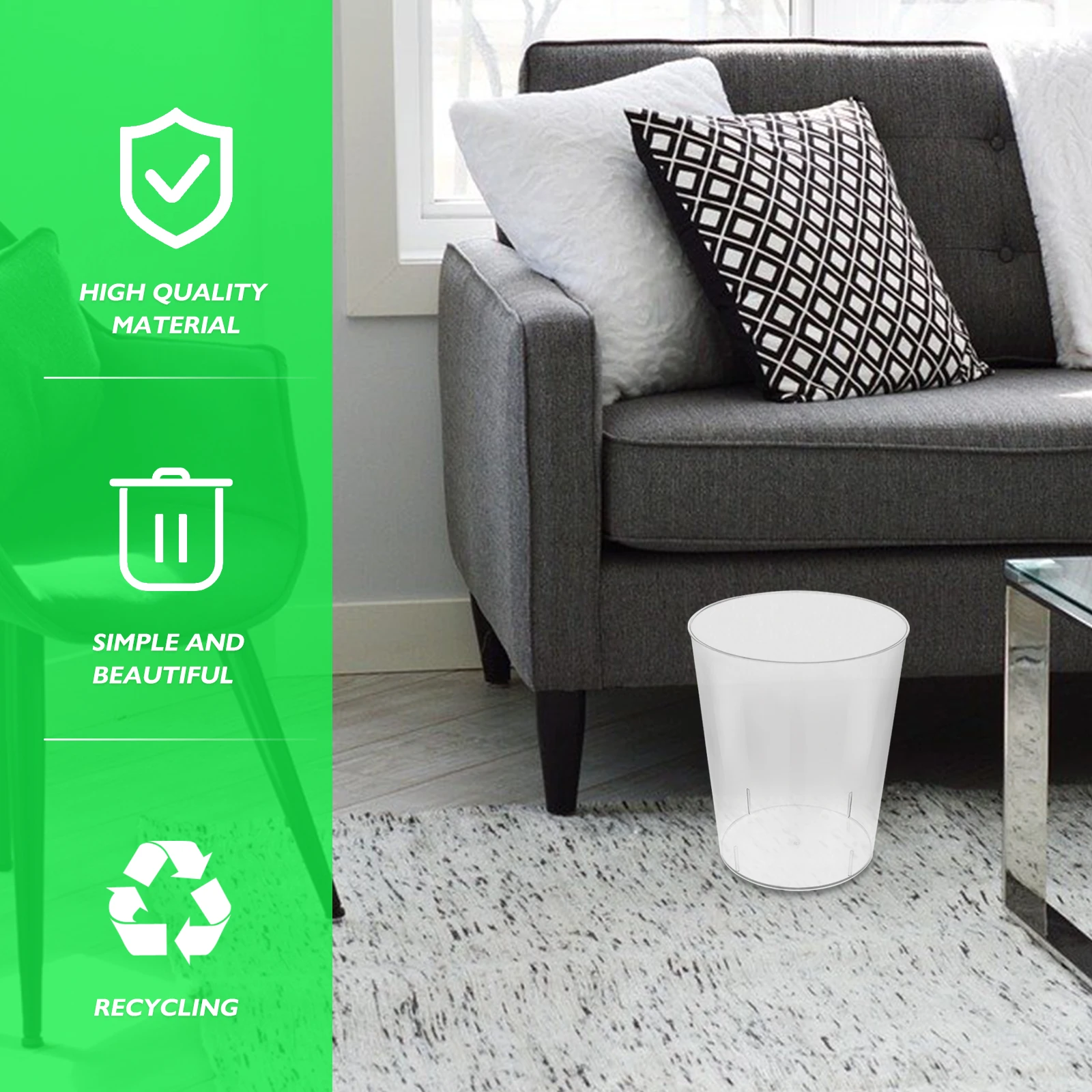 

No Lid Wastepaper Basket Transparent Pet Trash Can For Home Office Bathroom Storage Simple Waste Container Garbage Recycling Bin