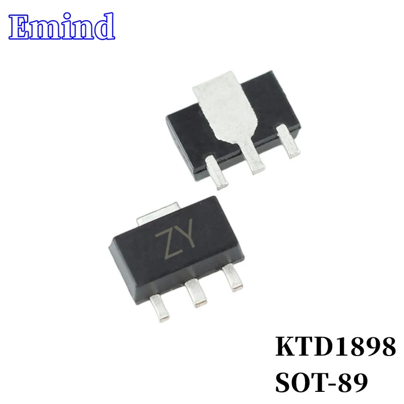 100Pcs KTD1898 SMD Transistor Footprint SOT-89 Silkscreen ZY Type NPN 80V/2A Bipolar Amplifier Transistor