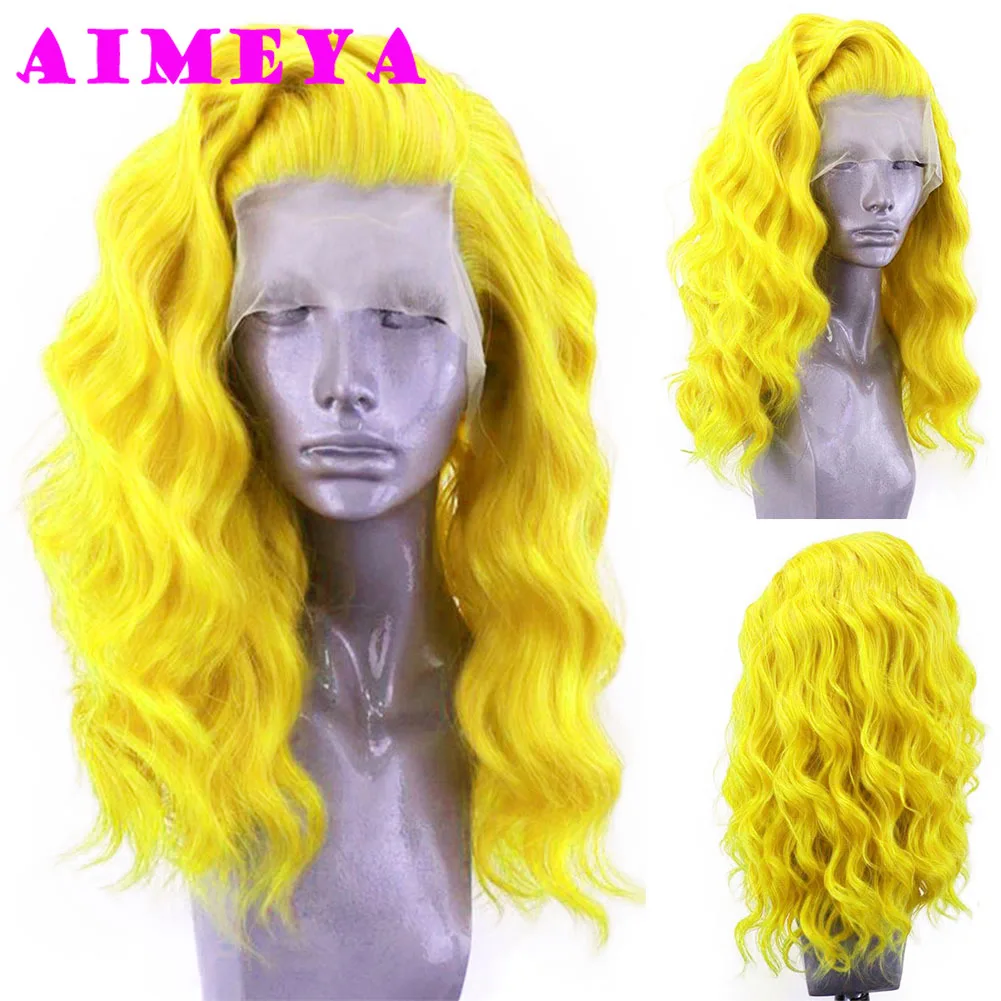 AIMEYA Synthetic Lace Front Wig  Fashion Wigs for Women Heat Resistant Synthetic Hair Daily Use Cosplay Yellow Wig