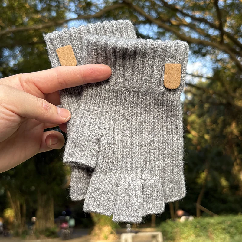 Winter Thick Elastic Knitted Gloves Warm Writting Office Cycling Fingerless Glove for Men Women Touchscreen Driving Work Gloves