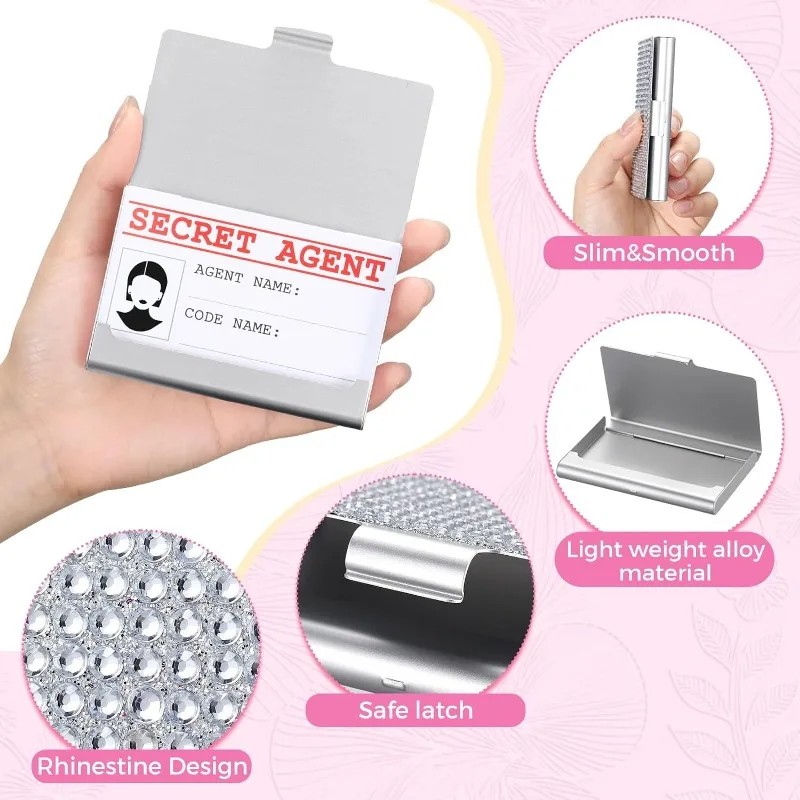 Qinsuee-女性用の明るい小さな名刺、合金名刺ケース、ポケット、スリムな名刺、10〜20枚の容量