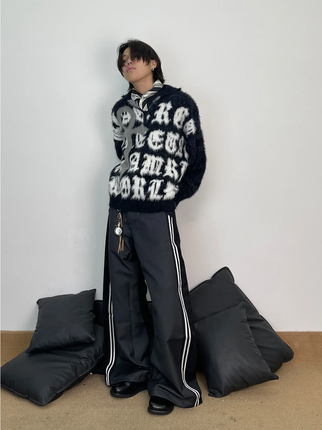 

Retro American Mink Letter Embroidery Collar Sweater Men's Loose Casual Lazy Soft Knitted irt Autumn Winter Long Sve