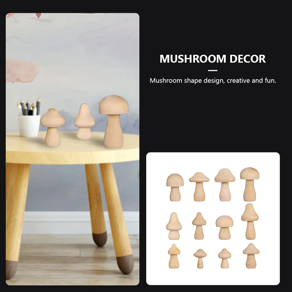 12Pcs DIY Wooden Mushroom Decor Lightweight Small Size Safe Material Kids Handcraft Supply Creative Gift Mushroom Decor