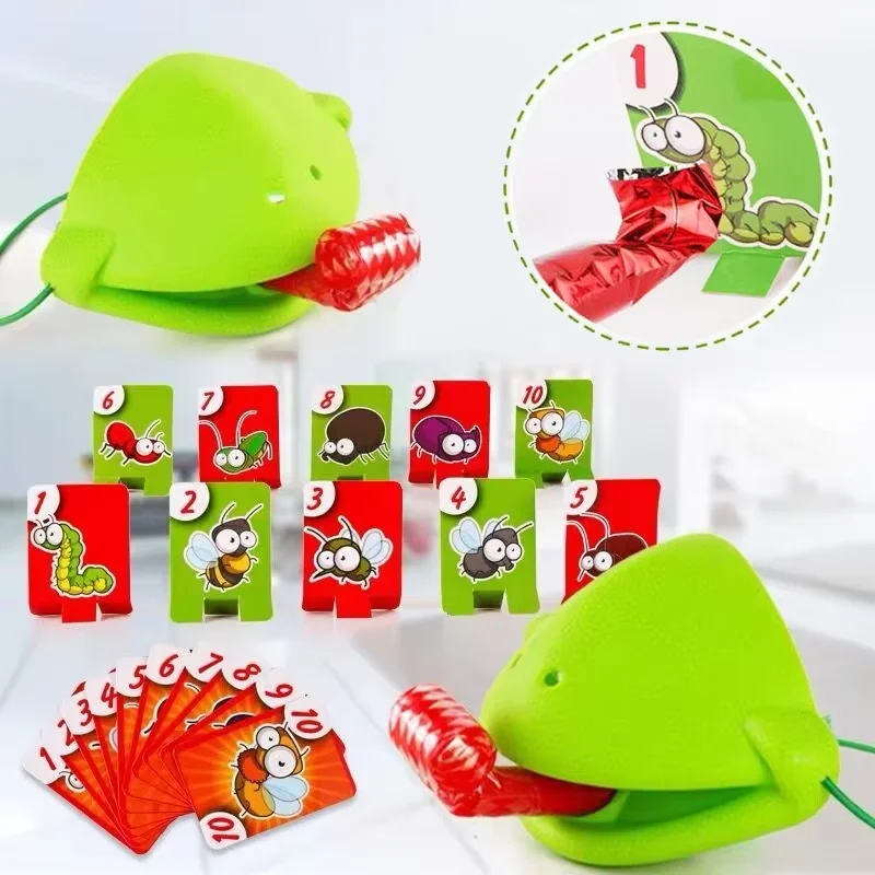 Frog Lizard Mask Children Cards Board Games Wagging Tongue Lick Cards Family Party Toys Antistress Funny Desktop Puzzle Toy Gift