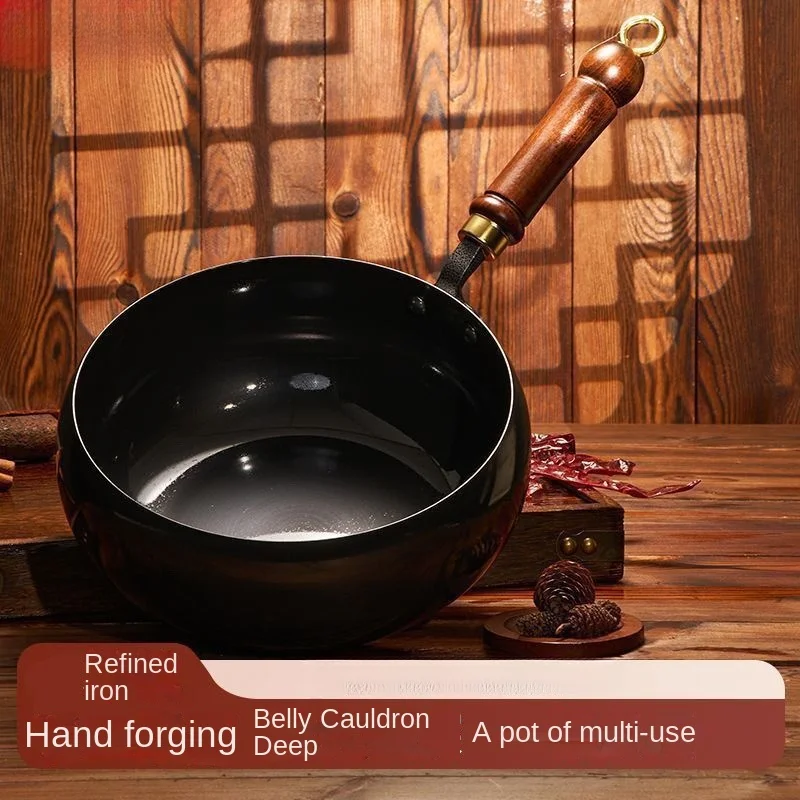 Pentola in ferro ceramico Zhangqiu Pentola per pancia grande0rivestimento tradizionale fatto a mano Wok in ferro Pentola da cucina domestica Padella antiaderente