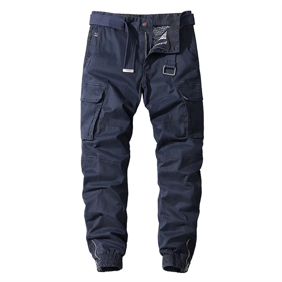 

Pockets Men's Trousers Casual Cotton Solid Color Cargo Cuffed Pants Men Outdoor Sports Traveling Trousers Tactical Work Pants