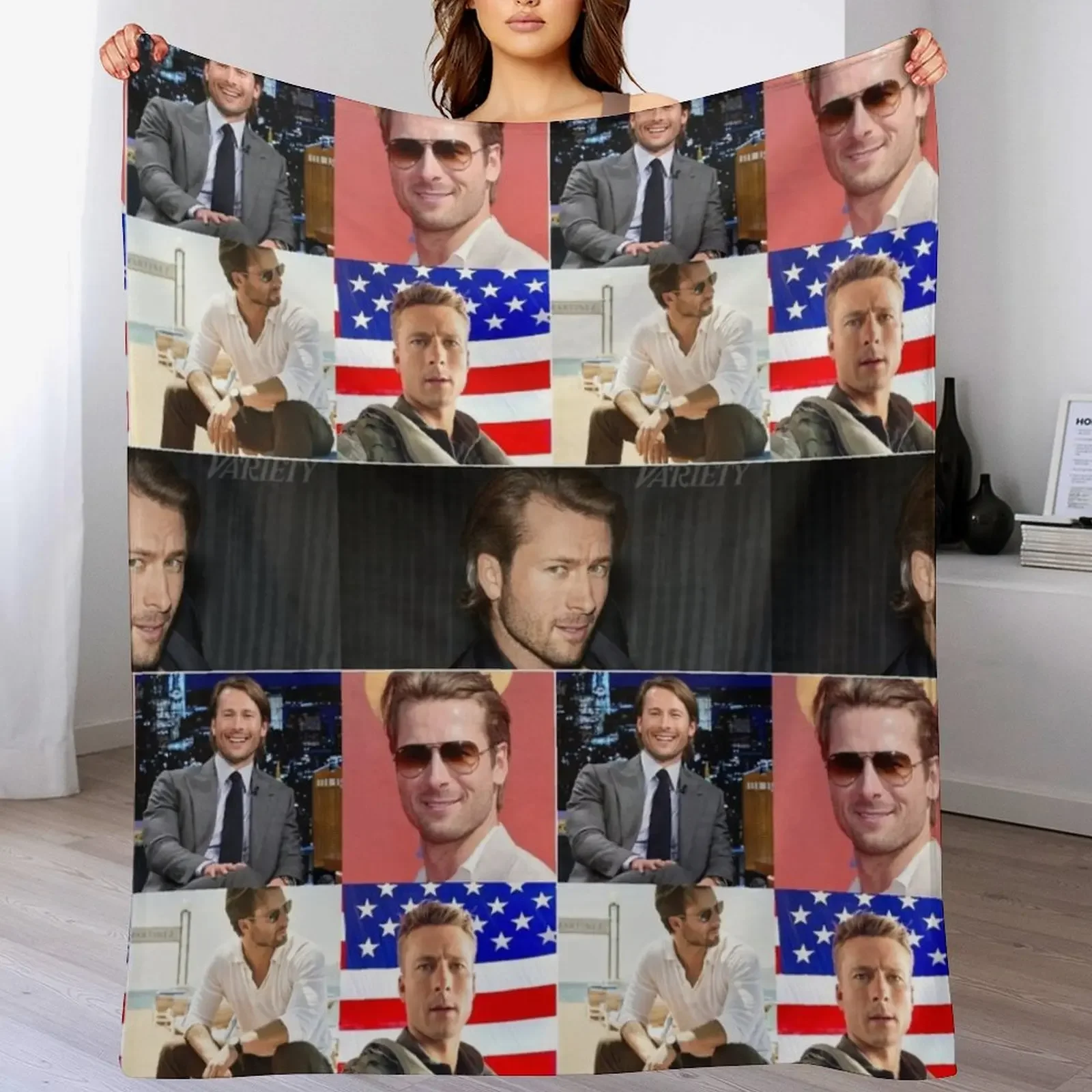 

Glen Powell American actor Cool Photos Compilation Collage - 1 Throw Blanket Bed covers Cute Plaid Custom Plush Blankets