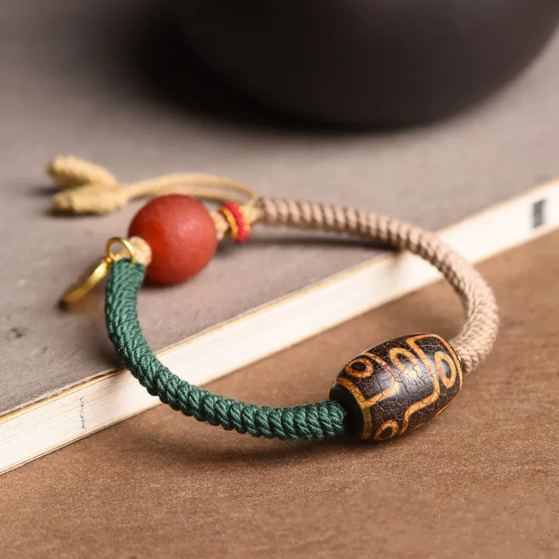 Hand Woven Wrapped Pulp Tiger Tooth Dzi Beads Bracelet Hand Made Women's Summer Ethnic Lucky Woven Rope Accessory Droshiping